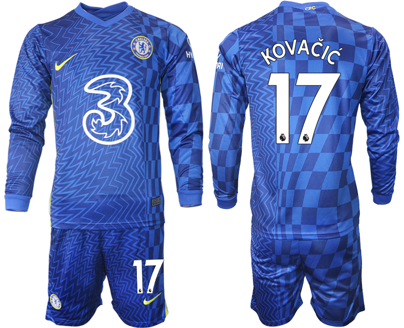 Men 2021-2022 Club Chelsea home blue Long Sleeve #17 Soccer Jersey